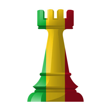 3D Chess Rook with MALI Flag Texture Isolated on Transparent Background