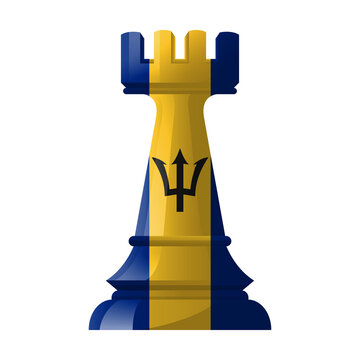 3D Chess Rook with BARBADOS Flag Texture Isolated on Transparent Background