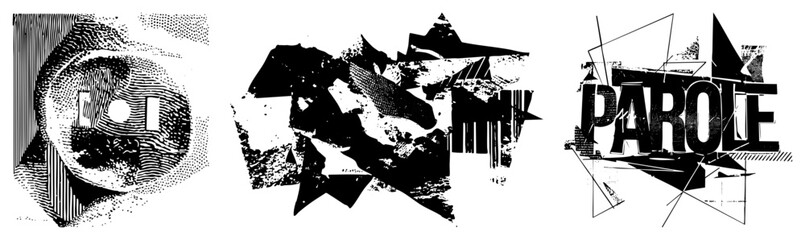 Obraz premium Abstract Geometric Typography with Halftone and Stencil Effects