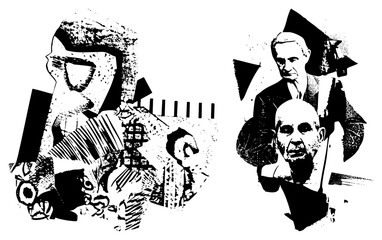 Abstract Collage of Two Stylized Human Portraits in High Contrast Graphic Design