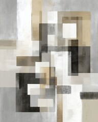Abstract Geometric Composition: Beige, Gray, and White Blocks Intersect