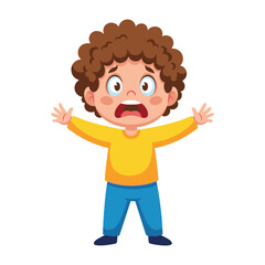 Obraz premium Angry young boy with curly hair and yellow shirt