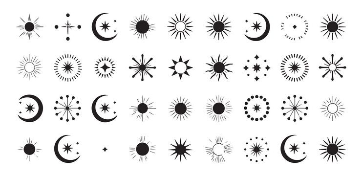 Celestial sun moon stars vector icon set for mystical astrology and cosmic themed designs