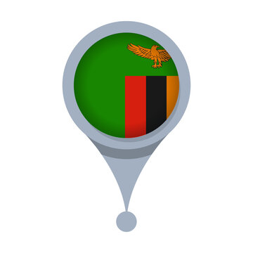 ZAMBIA  Location Pin Icon with Flag Isolated on Transparent Background