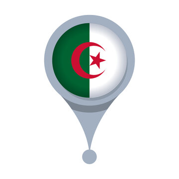 ALGERIA  Location Pin Icon with Flag Isolated on Transparent Background