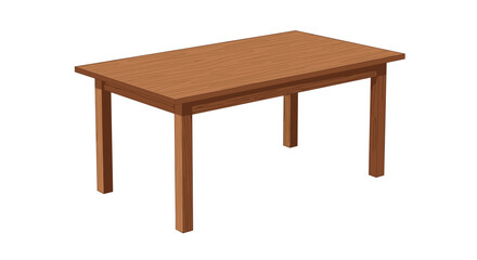 Sturdy rectangular wooden dining table featuring a natural grain finish and four solid legs isolated on a white background.