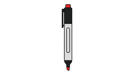 Black and grey permanent marker pen with a red cap and a red felt tip tip isolated vertically on a white background.