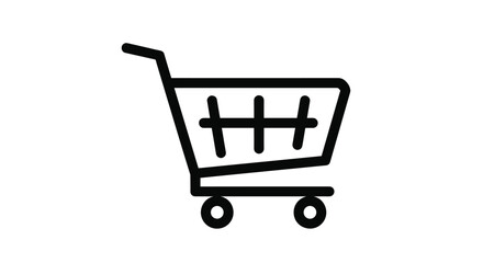 Simple black and white shopping cart icon representing retail commerce or online shopping on clean background.