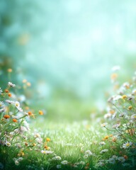 Serene Meadow Filled with Daisies: A Dreamy Floral Landscape Scene