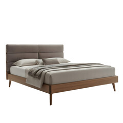 Fototapeta premium Modern Upholstered Bed Isolated On Transparent Background Minimal Bedroom Furniture