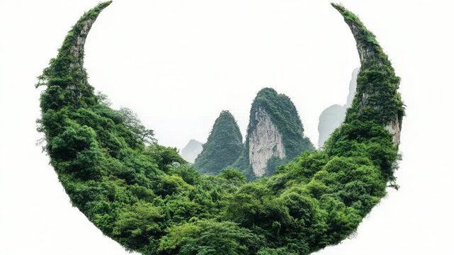 Video A serene landscape featuring crescent shaped trees amidst mountains, perfect for use in outdoor or environmental contexts