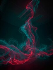 Abstract Flow: Dynamic Teal and Crimson Curves in a Dark Setting