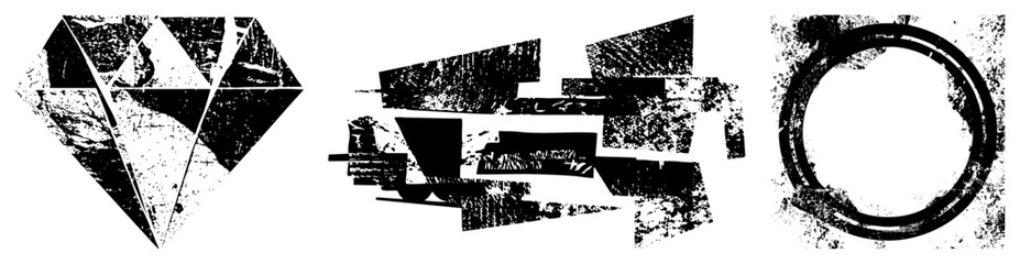 Obraz premium Abstract Geometric Shapes with Grunge Texture in Black and White
