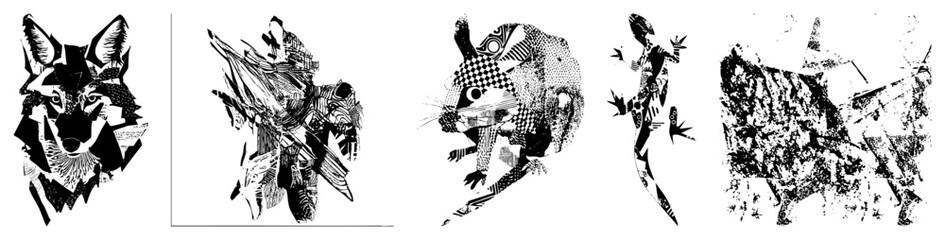 Geometric Animal Silhouettes in Abstract Black and White Vector Art