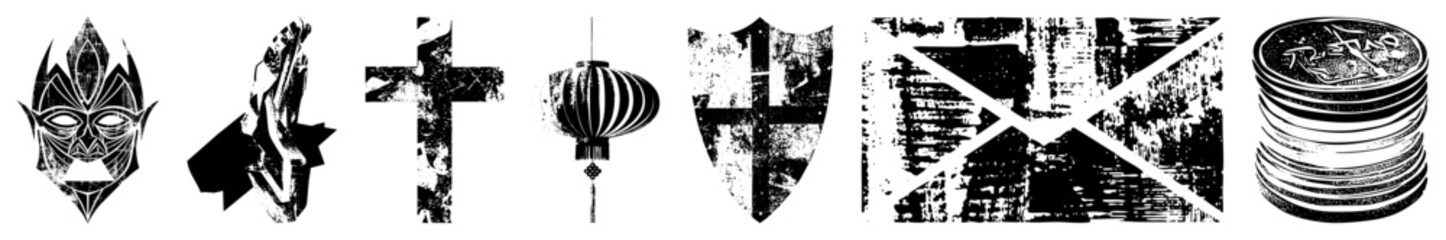 Six Symbolic Emblems in Grunge Vector Style