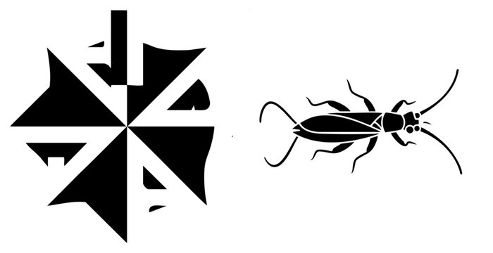 Abstract Geometric Starburst and Earwig Insect Silhouettes