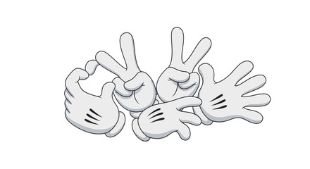 Obraz premium Three hands showing peace signs with fingers and thumbs up gesture.