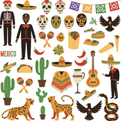 Vibrant mexican fiesta elements featuring a silhouette