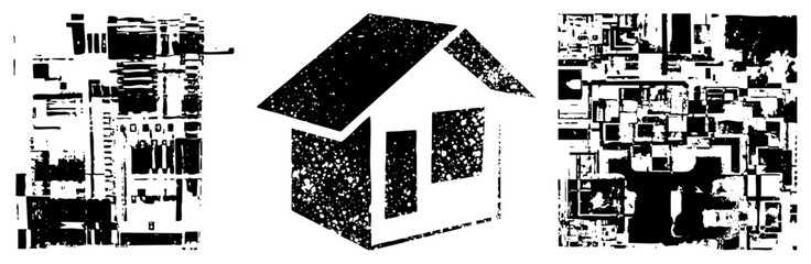 Obraz premium Abstract Geometric House with Speckled Texture and Distorted Urban
