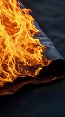 A close-up view of vibrant flames engulfing a textured fabric, showcasing the dynamic interplay of fire and material.