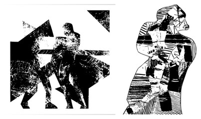 Abstract Human Figures in Geometric Fragmentation Style