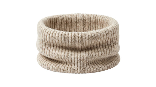 Beige knitted neck warmer on transparent background