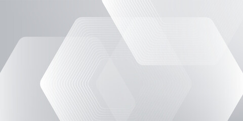 White abstract glowing geometric hexagon lines with technology digital hi-tech concept background