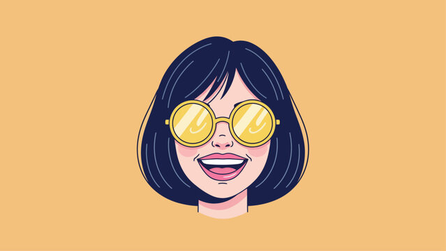 Happy Woman Wearing Large Round Sunglasses.