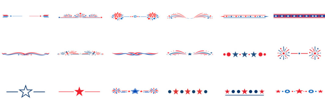 Minimal Patriotic Line and Ribbon Divider Icon Set