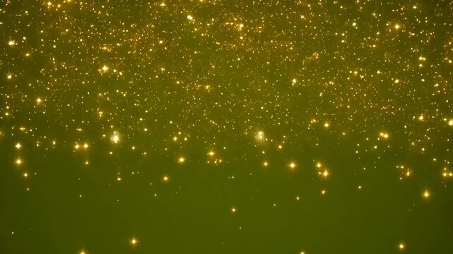 Golden sparkles on a dark green background with shining lights