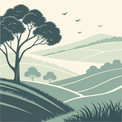 Modern Layered Hills with Soft Curves and Floating Effect