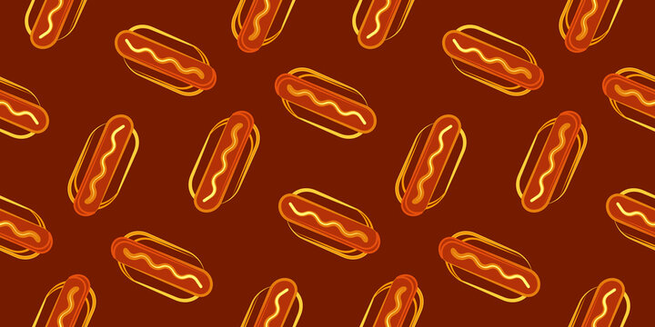 hot dog seamless pattern wallpaper texture illustration. suitable for fast food themes, packaging, wallpaper, textiles, and creative graphic projects.