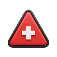 Obraz premium Red warning triangle with a white medical cross, symbolizing health alert, emergency, or medical information sign.