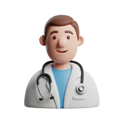 Fototapeta premium Friendly 3D cartoon doctor with stethoscope, representing healthcare, medicine, medical professionals, or health services.