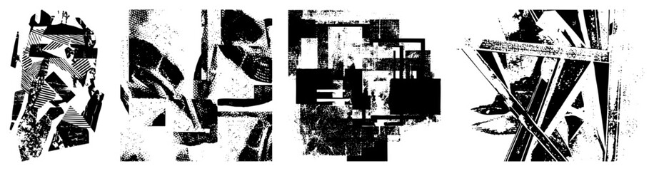 Obraz premium Abstract Geometric Fragmented Forms in High Contrast Halftone Style