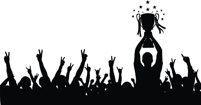 Vector silhouette of cheering fans.
