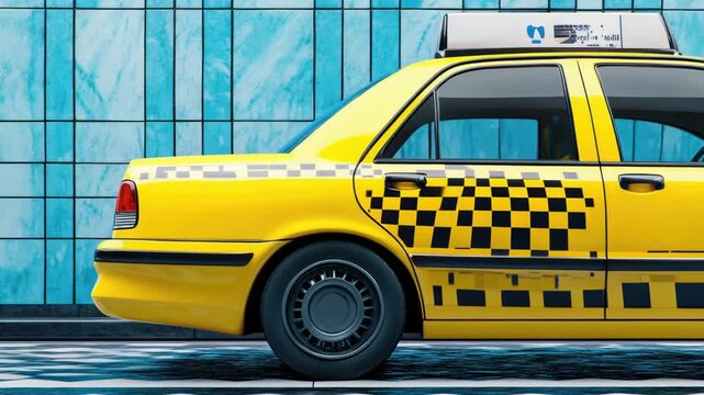 Video A yellow taxi cab parked in front of a building