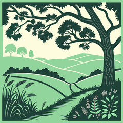 Obraz premium Paper Cut Style Landscape: Clean Flat Vector Illustration