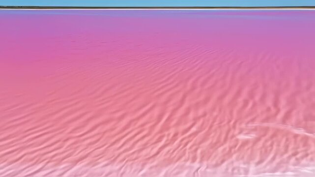 Vibrant Pink Salt Lake Surface Ripples Under Clear Sky.