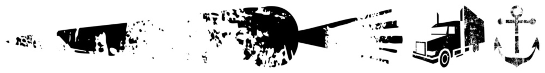Obraz premium Distressed Black Set Featuring Truck, Anchor, and Abstract Shapes