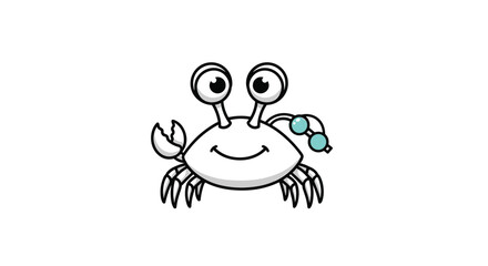 Fototapeta premium Cute and simple coloring page of a smiling crab character with large eyes, perfect for children's creative activities.