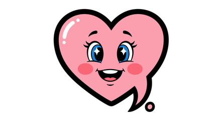 Obraz premium Cute Happy Pink Heart Speech Bubble Character Smiling on Isolated White Background