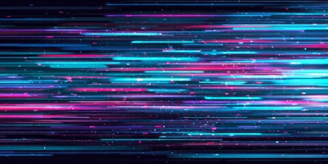 Abstract streaks of vibrant blue and pink light create a sense of speed.