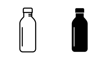 A minimalist vector graphic illustration of two bottle silhouettes in black and white
