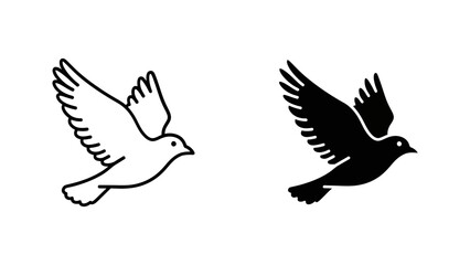 Obraz premium A minimalist vector graphic illustration of two flying doves in black and white