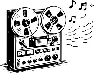 Obraz premium Open Reel Tape Recorder Playing Audio