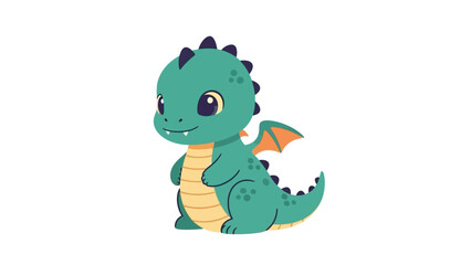 Obraz premium Cute Green Dragon Cartoon Character, Baby Fantasy Creature
