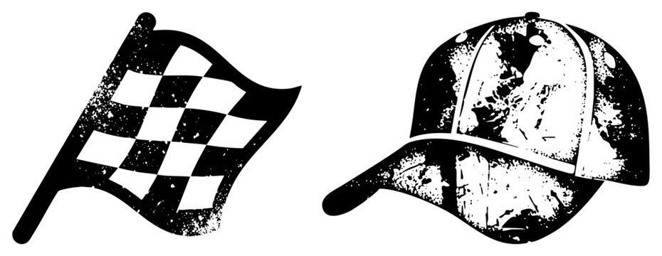 Racing Checkered Flag and Distressed Baseball Cap Vector