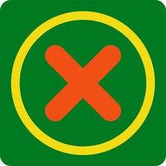 Obraz premium Error or incorrect symbol with a red 'x' mark inside a yellow circle on a green background isolated on transparent background