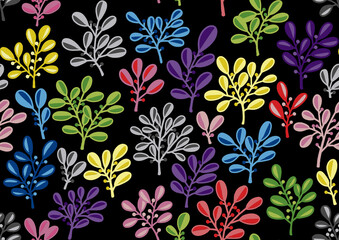 Seamless leave palm botany illustration pattern with black background